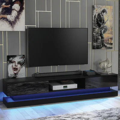 The Range TV Unit 180cm - Black - Colour: Black Body & Black Gloss Doors