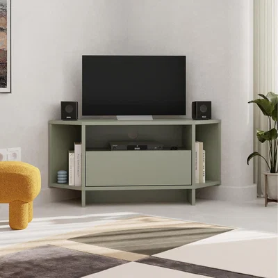 The Range Viva Modern Corner TV Unit with Storage Cabinet - Ash Green