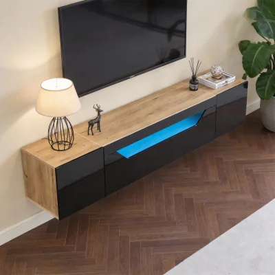 The Range Floating TV Cabinet Stand with LED Black High Gloss TV Unit - Black