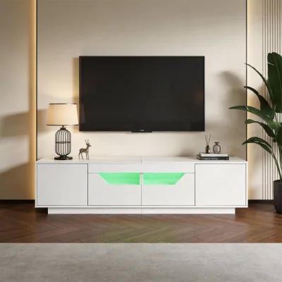 The Range LED TV Cabinet Stand White High Gloss TV Unit 2 Doors 2 Drawers - White