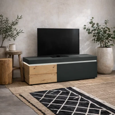 The Range Ebeltoft Natural and TV Unit with LED Lights 1 Door 2 Drawers - Natural