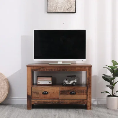 The Range HMD 2 Drawers Corner TV Unit with Shelf - Vintage color