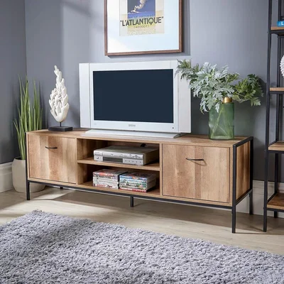 The Range Oakmere 2 Door Industrial TV Stand Storage Unit - Natural - Oak