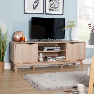 The Range Nordica 2 Door TV Stand Media Unit Curved Frame 150cm Wide Storage Cabinet Unit - Light Oak Effect