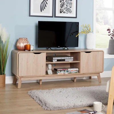 The Range Nordica 2 Door TV Stand Media Unit Curved Frame 150cm Wide Storage Cabinet Unit - Light Oak Effect