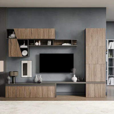 The Range Reims  Wall Mounted Entertainment Center - Black and Alina Pattern