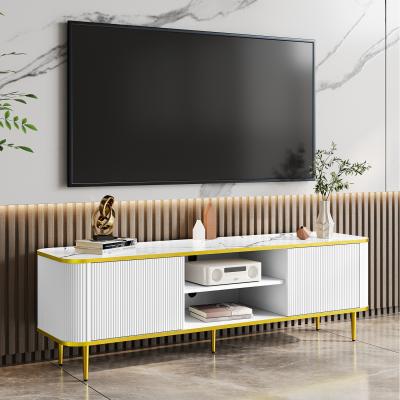 The Range Elegant Modern White Gold TV Stand with Storage - White