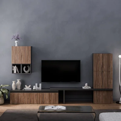 The Range Getafe Wall Mounted Entertainment Center - Black and Alina Pattern
