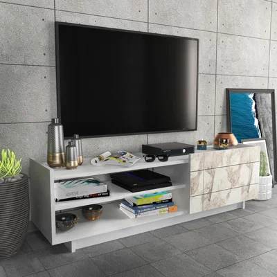 The Range White and Marble Effect Valantina 140cm Wide TV Stand