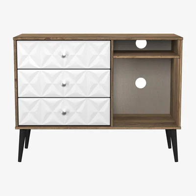 The Range Pixel Ready Assembled 3 Drawer TV Unit - White Matt & Vintage Oak