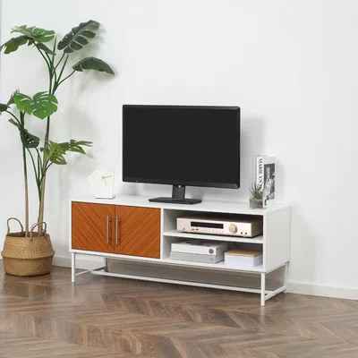 The Range TV Stand with Open Shelves and Storage Cupboard with Door - White, Brown