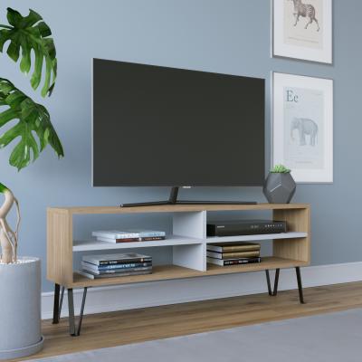 The Range Farrar 120 cm Wide Modern TV Unit TV Stand with Open Shelves - Sapphire Oak Pattern & White