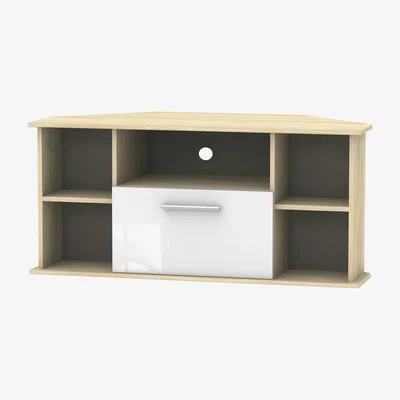 The Range Contrast Corner TV Unit - White Gloss & Bardolino Oak