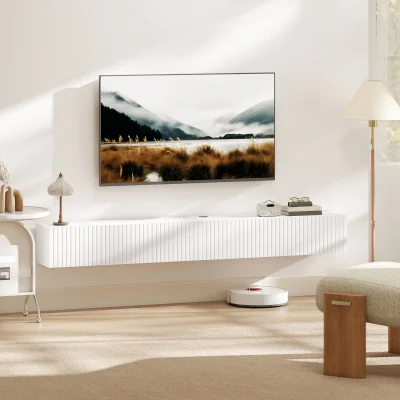 The Range HOMCOM Wall Mount TV Stand Cabinet with Fluted Flip-Down Doors - White / 180cm