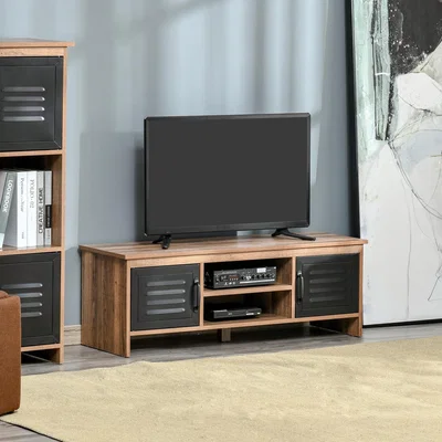 The Range TV Stand Media Unit Cabinet with Open Drawers Wire Hole - Brown and black