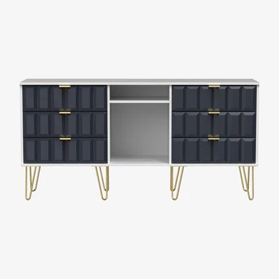 The Range Cube 6 Drawer TV Unit - Indigo & White Matt