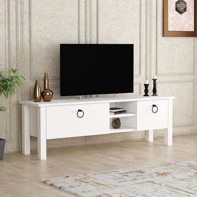 The Range Storm TV Stand and Media Console - White / Melamine Metal PVC Particle Board Plastic