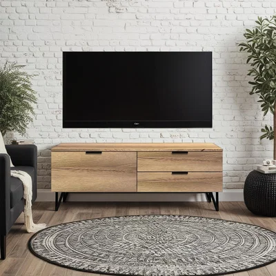 The Range FWStyle Cracked Oak 3 Drawer Modern TV Unit Fast Click Assembly - Cracked Oak