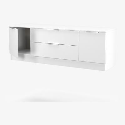 The Range Plymouth Ready Assembled 2 Door 2 Drawer Superwide TV Unit - White Matt & White