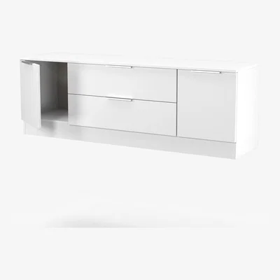 The Range Plymouth Ready Assembled 2 Door 2 Drawer Superwide TV Unit - White Matt & White