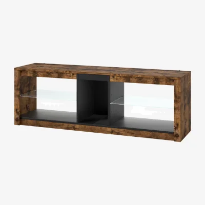 The Range Height Adjustable TV Unit with LED Lighting and Glass Shelves - Brown