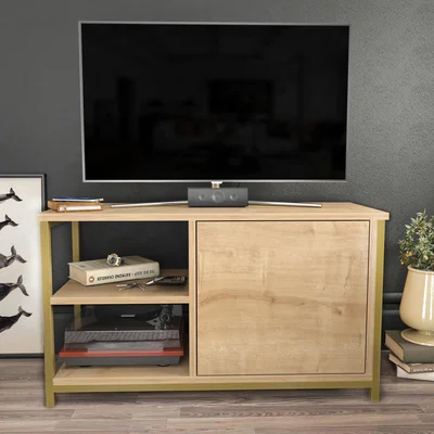 The Range Muskegon 90 cm Wide Tv Stand - Sapphire Oak and Gold - Sapphire Oak