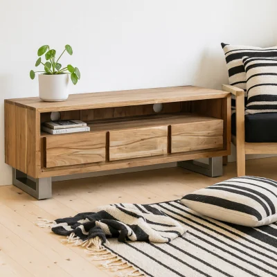 The Range Wellington Acacia Wide Media Unit 3 Drawers Matt Finish - Brown