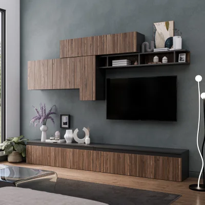 The Range Lagos Wall Mounted Entertainment Center - Black and Alina Pattern
