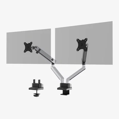 The Range Durable SELECT PLUS Dual Arm Monitor Mount Desk Clamp for 2 Screens - Silver