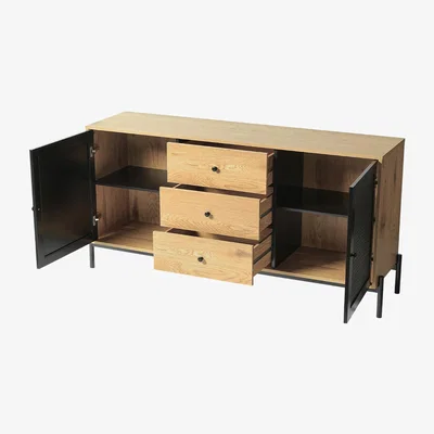 The Range Tall Wooden Storage TV Stand Cabinet with Drawers - Natural+ Black