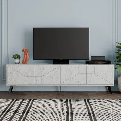 The Range Dune Modern TV Stand Multimedia Centre TV Unit With Storage - White Marble Effect