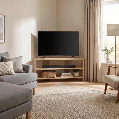 The Range FWStyle Promo Oak Corner TV Unit Modern Media Stand Two Tier Shelving - Oak