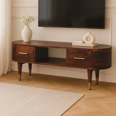The Range Solid Wood Two-Drawer Open-Slot Media Unit - Brown