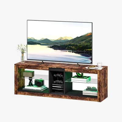 The Range Industrial TV Stand Unit With Storage Shelves and LED Lights - Rustic Brown