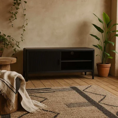 The Range Goiania Ribbed TV Unit Compact 1 Door Media Console - Black
