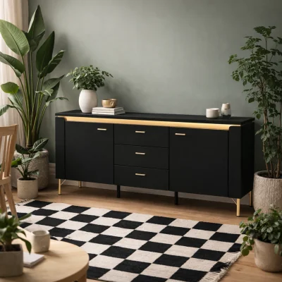 The Range Marslet and Gold TV Cabinet 2 Door 3 Drawer with LED Lights - Black and Gold