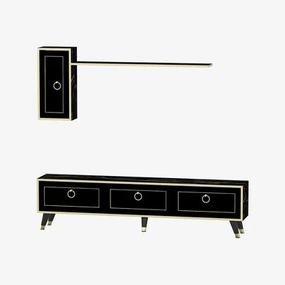 The Range TV Stand and Entertainment Center with Cabinets Frida - Black Marble & Gold