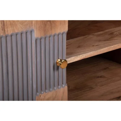 The Range Idaho Acacia Wood TV Unit 2 Doors Brass Accents Ribbed Detail - Brown