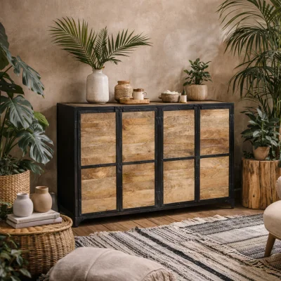 The Range Oulu TV Unit reclaimed wood and metal - Brown