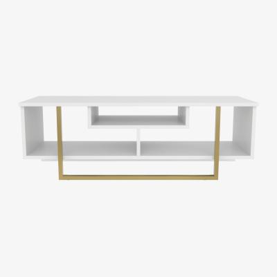 The Range Astona 07 - 120 cm Wide Industrial TV Stand Tv Unit with Shelves - White and Gold