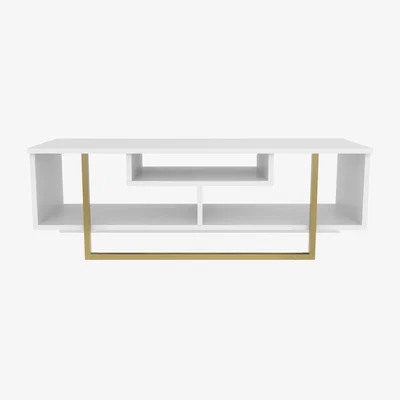 The Range Astona 07 - 120 cm Wide Industrial TV Stand Tv Unit with Shelves - White and Gold