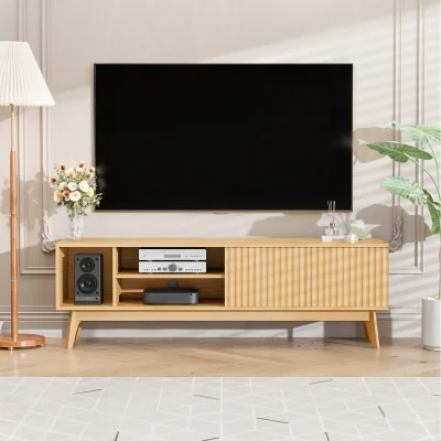 The Range NECHE Modern 1.5m White TV Stand with Storage - WOOD COLOR