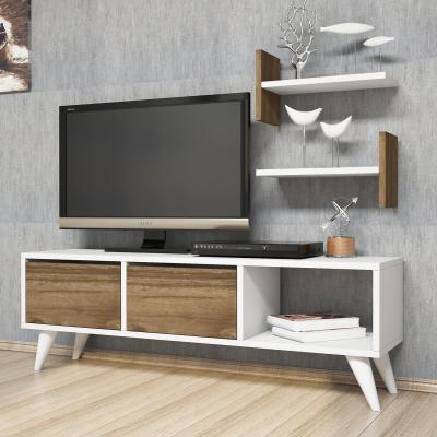 The Range Foxy - TV Stand with 2 Wall Shelves - Walnut and White