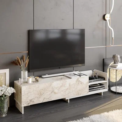 The Range Parion 165 cm Wide TV Unit TV Stand and Media Console for TVs up to 45" - White&White Marble Effect