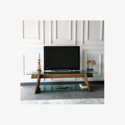 The Range Solid Wood and Glass TV Unit Tv202 Green Walnut - Green & Walnut
