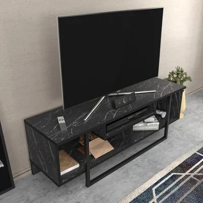 The Range Astona 05 - 120 cm Wide Industrial TV Stand Tv Unit with Shelves - Black Marble Effect