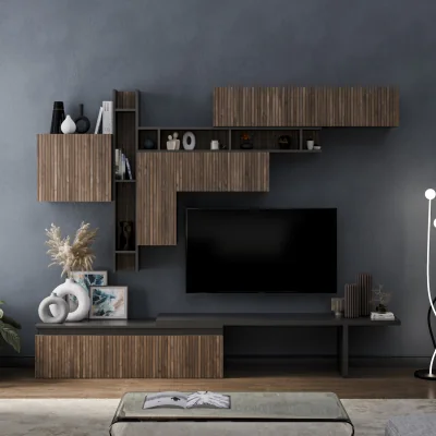 The Range Maastricht Wall Mounted Entertainment Center - Black and Alina Pattern