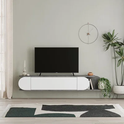 The Range Tone Modern TV Stand Multimedia Centre TV Unit - Retro Grey-White