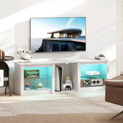 The Range HOMCOM 160cm TV Unit Lights for 70 TV Modern TV Stand Cabinet - White