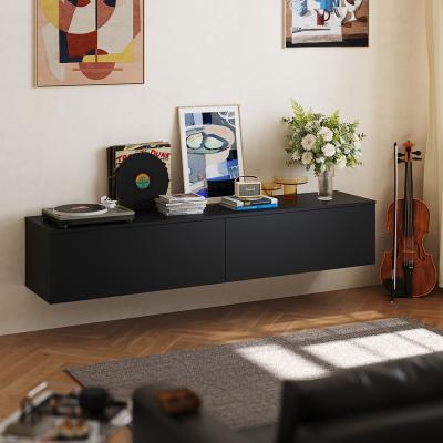 The Range Floating Wall-Mounted TV Cabinet with Open Up and Down Doors - Black
